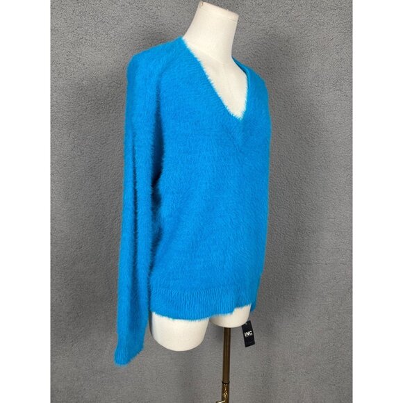 Bright Blue Fluffy I.N.C. Eyelash V-Neck Glam Soft Sweater Size Small NWT's - Picture 3 of 8